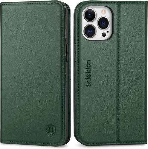 Miniatura 11 de SHIELDON Funda para iPhone 13 Pro 5G, funda de piel auténtica tipo cartera con bloqueo RFID, tarjetero de crédito, soporte magnético a prueba