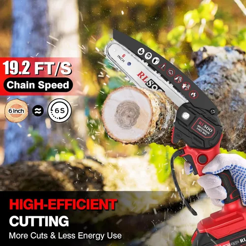 Miniatura 2 de Mini motosierra inalámbrica, de mano de 6 pulgadas, funciona con pilas con 2 baterías recargables y 3 cadenas, recortadora eléctrica portátil