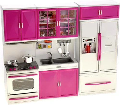 Miniatura 12 de PowerTRC Juego de juguetes de cocina para muñecas, mini juguete moderno de cocina, juego de accesorios con luz y sonido realistas para niños