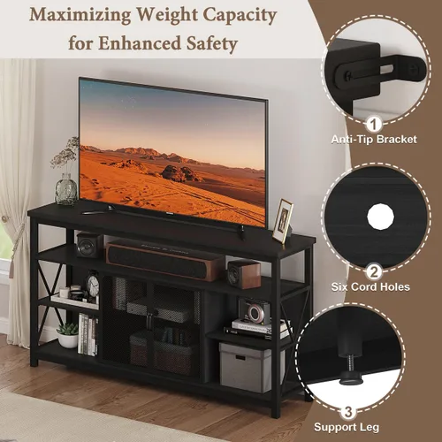Miniatura 3 de BON AUGURE Tall TV Stand for TVs up to 65 Inch, Industrial Wood Entertainment Center with Storage Cabinet, Modern TV Media Console for Living Room