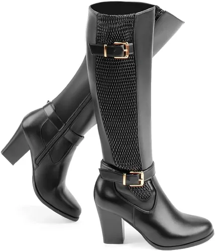 Miniatura 2 de Botas altas hasta la rodilla para mujer, tacón grueso, puntera completa, con cremallera lateral completa