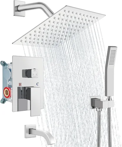 Miniatura 12 de Aolemi Sistema de ducha tipo lluvia, juego combinado de cabezal de ducha con relleno de bañera, ducha de mano de lujo, válvula de montaje en pared
