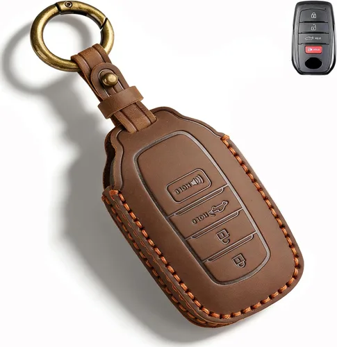 Miniatura 8 de QBUC Funda de Cuero Genuino para Llavero de Toyota Tacoma, Compatible con Toyota Tundra Prius Venza Corolla Crown Sequoia Grand Highlander RAV4