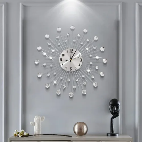 Miniatura 3 de Reloj de pared grande de 19.7 pulgadas para decoración de sala de estar, reloj de pared moderno, silencioso, de metal, con diseño de estrella, Plata