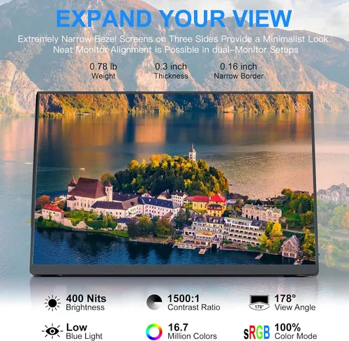 Miniatura 2 de Monitor portátil de 10.5'' para laptop, monitor de pantalla portátil de 2K FHD 60HZ, entradas USB-C y HDMI, panel IPS ultradelgado con HDR
