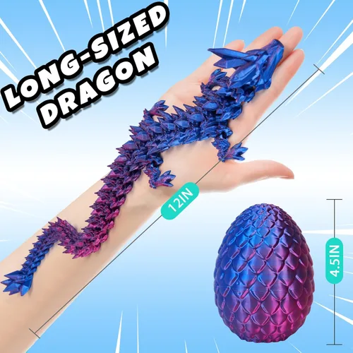 Miniatura 6 de YILCER Huevo de Dragón Impreso en 3D de 12 Pulgadas, Juguetes Fidget de Dragón de Cristal Articulado Misterioso, Juguetes Sorpresa de Animales Láser