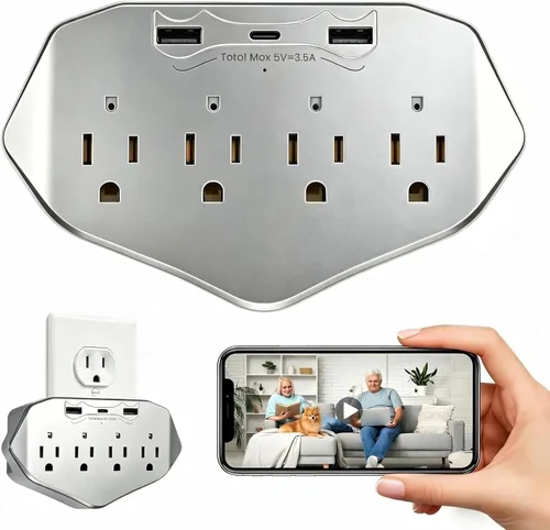 Toma de pared para cámara de seguridad WiFi 1080P, mini cámara de niñera para interiores con almacenamiento de tarjeta SD local (tarjeta SD no