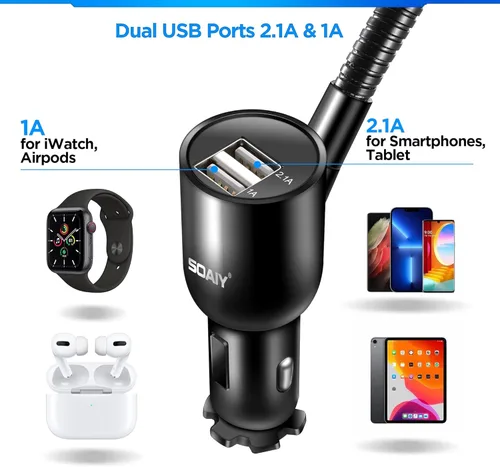 Miniatura 4 de 3 en 1 con encendedor de cigarrillos para coche + Detector de Voltaje (No para consola central y ventana), Cargador Dual USB 3.1A con cuello cisne
