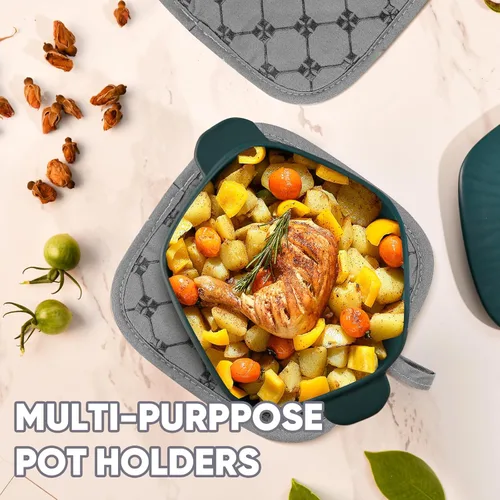 Miniatura 4 de Manoplas de Horno Toallas de Cocina Paños de Cocina con Soportes para Ollas Juego de 12 Piezas, Juego de Toallas de Cocina, Guantes de Horno Gris