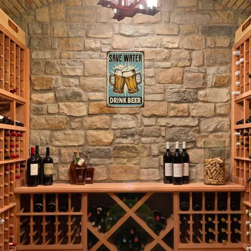 Miniatura 2 de Letreros de Metal "Ahorra Agua Bebe Cerveza" Decoración para Bar en Casa - Gracioso Letrero de Hojalata con Lemas Retro, Perfecto para Bar de Cueva