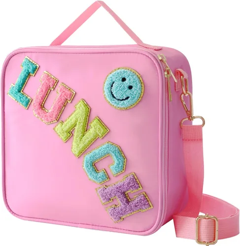 Miniatura 14 de Lonchera aislada con correa ajustable para el hombro, lonchera de nailon preppy grande con aislamiento, bolsa de almuerzo reutilizable con bolsa