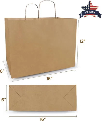 Miniatura 2 de Qutuus Bolsas de compras grandes de papel kraft con asas a granel, 300 bolsas de papel marrón de 16 x 6 x 12 pulgadas, bolsas de papel kraft