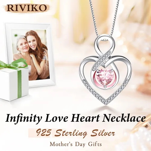 Miniatura 43 de RIVIKO Collar con símbolo de corazón infinito para mujer, plata de ley 925, delicado colgante de corazón para el día de San Valentín, día