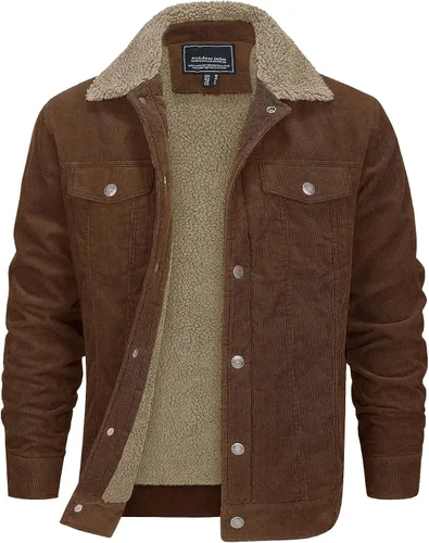 Miniatura 10 de EKLENTSON Chaquetas de pana para hombre, con forro de sherpa, abrigo de invierno térmico cálido, chaqueta de forro polar casual con solapa