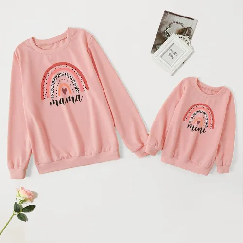 Miniatura 3 de Mommy and Me - Trajes a juego con estampado de arcoíris, camiseta de manga larga, ropa de otoño, Arco iris