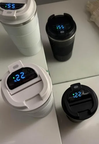 Miniatura 3 de Taza de café de 12 onzas con identificador de temperatura de acero inoxidable doble pared taza termica para bebidas frías calientes tapa a prueba