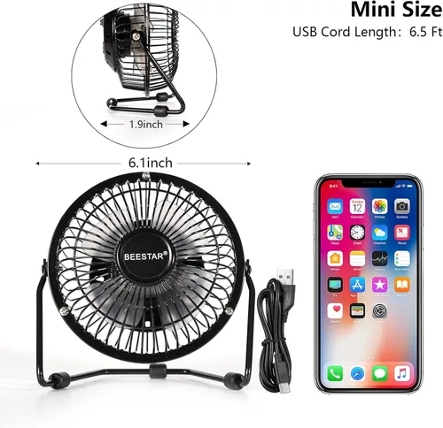 Miniatura 5 de BEESTAR Mini ventilador de 4 pulgadas con construcción de metal, potente alimentado por USB, escritorio de rotación de 360°, ventiladores USB