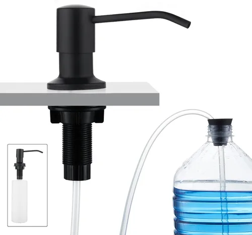 CREA Dispensador de jabón para platos para fregadero de cocina, juego de dispensador de jabón de cocina integrado con tubo de 39 pulgadas, botella