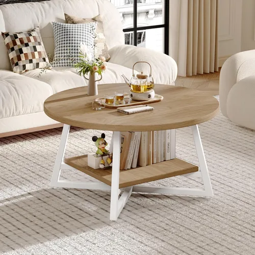 Miniatura 2 de Mesa de Café para Sala de Estar, Mesa de Café Redonda, Mesa de Café Pequeña Circular con Almacenamiento, Mesa Central Redonda Moderna de Madera