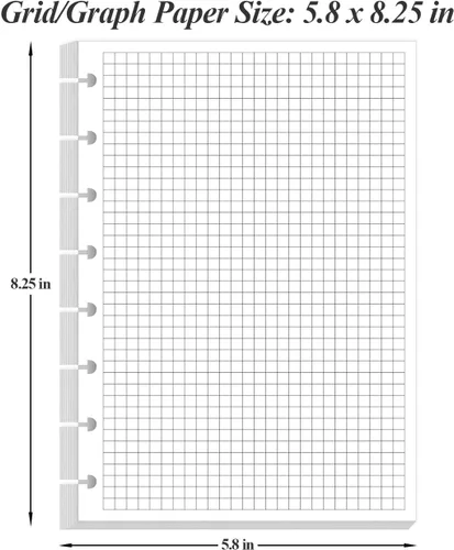 Miniatura 3 de A5 TUL Papel de recambio cuadriculado con sistema de discos, papel cuadriculado con sistema de 8 discos, 100 hojas/200 páginas, papel cuadriculado