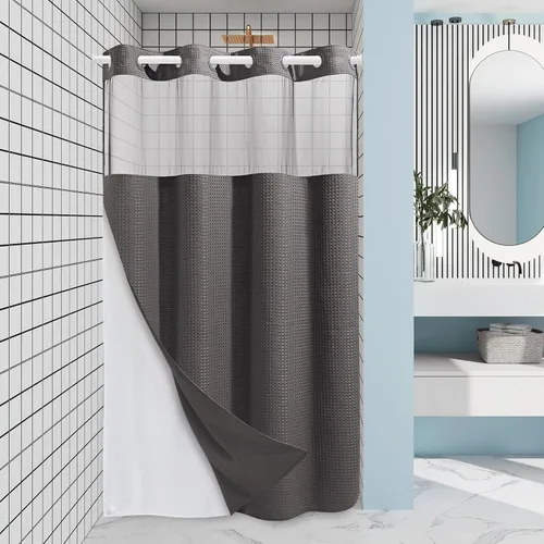 Miniatura 51 de EUTXL Cortina de ducha beige sin gancho con forro a presión, cortinas de ducha de tejido gofre de 230 GSM para baño, 54 pulgadas de ancho x 80