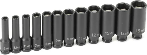 Miniatura 2 de Grey Pneumatic (9712UM) juego de 12 llaves tubo de cuello corto estándar universal métricas, 1/4