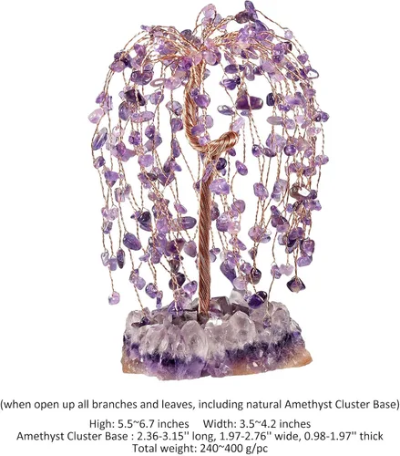 Miniatura 2 de Rockcloud Árbol de dinero de cristal curativo hecho a mano sobre base de racimo de amatista natural, árbol de la vida para la suerte y la riqueza
