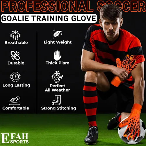 Miniatura 3 de Guantes de portero de fútbol para niños, jóvenes y adultos profesionales con palmas de protección y agarre reforzado Naranja