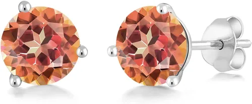 Miniatura 13 de Gem Stone King Aretes de oro de 14 quilates, 0.236 in, piedra natal redonda, Martini, 3 puntas, aretes de oro para mujer
