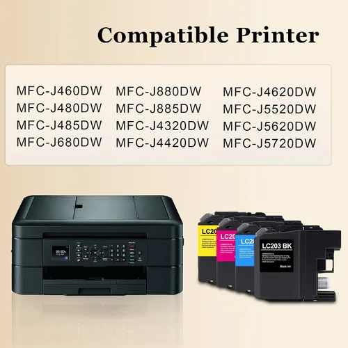 Miniatura 2 de Cartuchos de tinta LC203 LC201 XL (1 negro, 1 cian, 1 magenta, 1 amarillo, 4 unidades) – Repuesto compatible con Loet para impresora Brother LC203XL