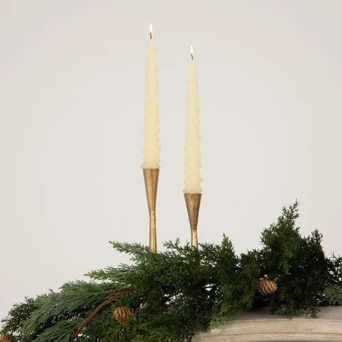 Miniatura 2 de Creative Co-Op Velas cónicas en forma de árbol sin perfume, color beige ponche de huevo, juego de 2 en caja Ponche de huevo beige