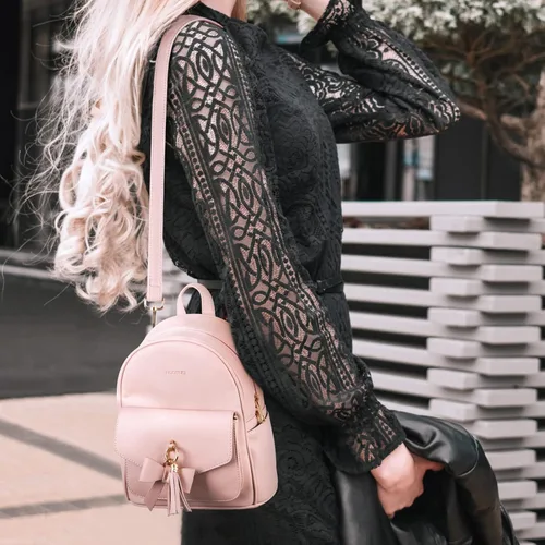 Miniatura 2 de ECOSUSI Mini mochila para mujer, bonita mochila pequeña con lazo, bolsa de cuero, con borla