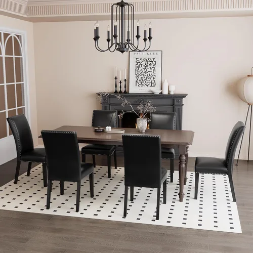 Miniatura 16 de PADMA HOUSE Grey Parsons - Juego de 4 sillas de comedor tapizadas, de piel sintética, con ribete de cabeza de clavo, moderna silla auxiliar sin Gris