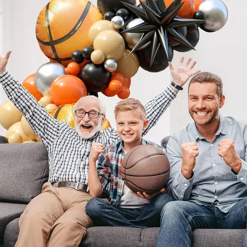 Miniatura 4 de Kit de guirnalda de arco de globos de baloncesto, 103 globos de fiesta de baloncesto, guirnalda de globos naranja y negro para niños y niñas