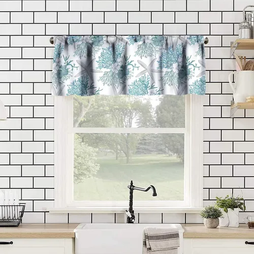 Miniatura 2 de JESTRONRY Cenefa de ventana con diseño de estrella de mar, diseño tropical de conchas marinas oceánicas, cenefa de cortina para decoración de cocina