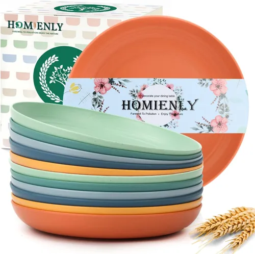 Miniatura 11 de Homienly Party Plates 12 PCS Wheat Straw Deep Plates 9 Inch Plastic Plates Alternative for Salad,Pizza,Hamburger,Unbreakable Kitchen Plates for