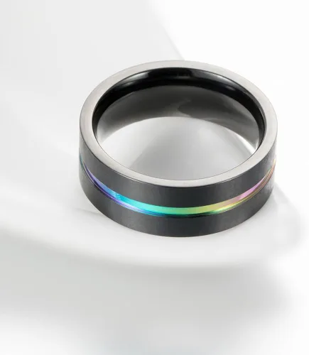 Miniatura 5 de Anillo de boda INRENG para hombre, 0.315in, titanio arco iris, negro mate, cepillado