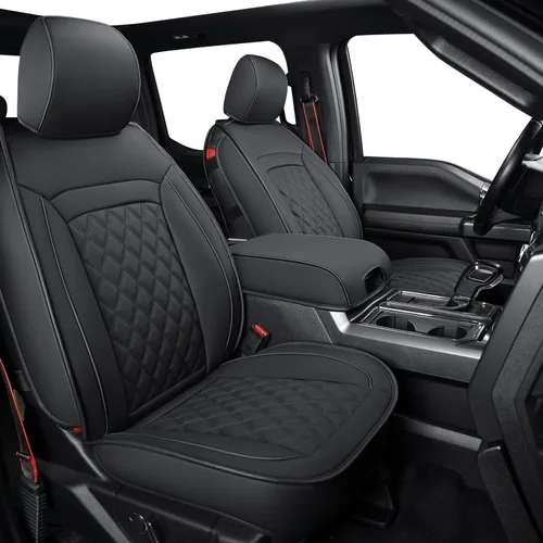 Miniatura 8 de LUCKYMAN CLUB Fundas de asiento de piel sintética F150 para camionetas 2010-2014 F150 2011-2016 F250 F350 F450 (par delantero, negro)