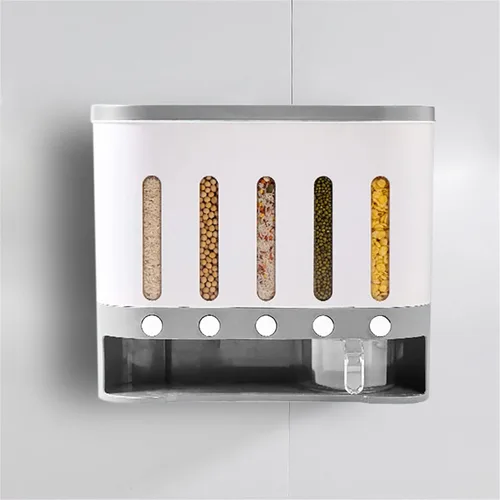 Miniatura 6 de DYRABREST Caja montada en la pared del dispensador del lavadero de los granos del arroz del cereal, contenedor separado del dispensador del cereal