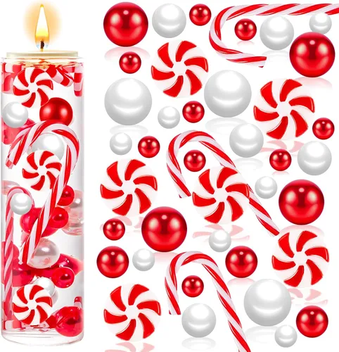 120 piezas de relleno de jarrón de Navidad, decoración de bastones de caramelo blancos y rojos, rellenos flotantes de jarrón de Navidad para centros