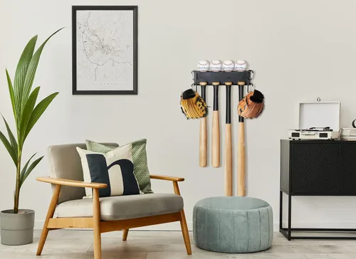 Miniatura 2 de Soporte de pared para bate de béisbol, soporte de béisbol y soporte para bates en la pared para exhibición, organizador de valla de acero resistente