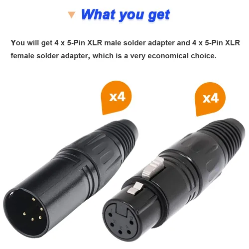 Miniatura 7 de Conectores XLR hembra de 4 pines y conectores XLR macho de 4 pines, conector XLR macho hembra de 4 pines para altavoz, micrófono, cámara