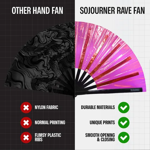 Miniatura 63 de SoJourner Bags Rave Fan – Ventilador plegable grande – Ventilador de mano Clack para raves, Halloween, Burlesque, trajes de arcoíris para mujeres