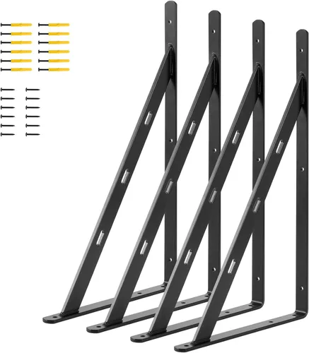 Miniatura 8 de Paquete de 12 soportes de estante de aleación de aluminio resistentes de 8 x 6 pulgadas, carga máxima de 360 libras, color negro, montaje en pared