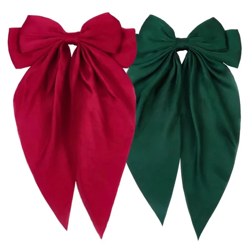 Tobeffect Pinzas para el cabello, lazos para el cabello para mujeres y niñas, de satén sedoso, pinzas para el cabello con lazo grande, color rojo y