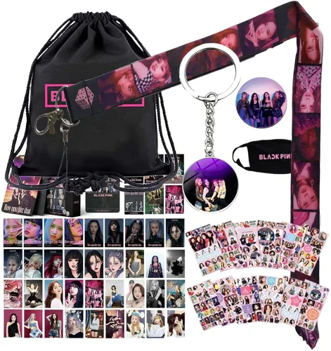 Juego de regalo de bolsa con cordón, incluye bolsa con cordón, calcomanías, tarjeta Lomo, llavero, cordón, Negro -