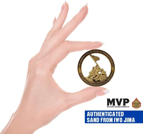 Miniatura 3 de Moneda de desafío USMC del Cuerpo de Marines Iwo Jima con arenas reales de Iwo Jima - Regalos del Cuerpo de Marines Negocio propiedad