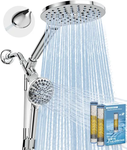 MakeFit Combo de Cabezal de Ducha de Lluvia con Doble Filtro, Cabezal de Ducha de Mano con Barra Ajustable - Cabezal de Ducha de Lluvia y Cabezal de