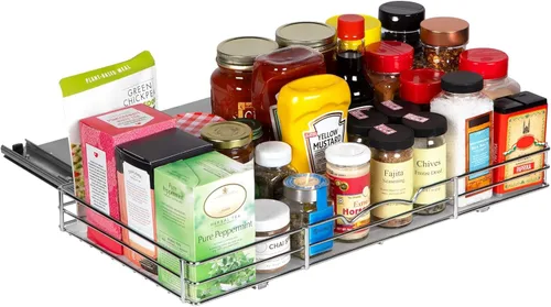 Miniatura 10 de Organizador de especias para gabinete, estante de especias extraíble para armarios de cocina superior, para especias, salsas, alimentos enlatados