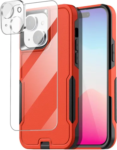 AICase Funda para iPhone 15 Plus con protector de pantalla de vidrio + lente de cámara, resistente protección contra caídas, cuerpo completo,